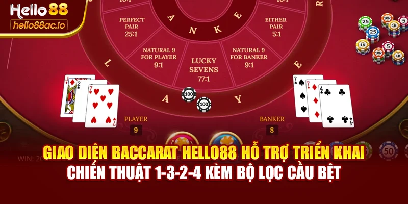 Giao diện Baccarat Hello88 hỗ trợ triển khai chiến thuật 1-3-2-4 kèm bộ lọc cầu bệt